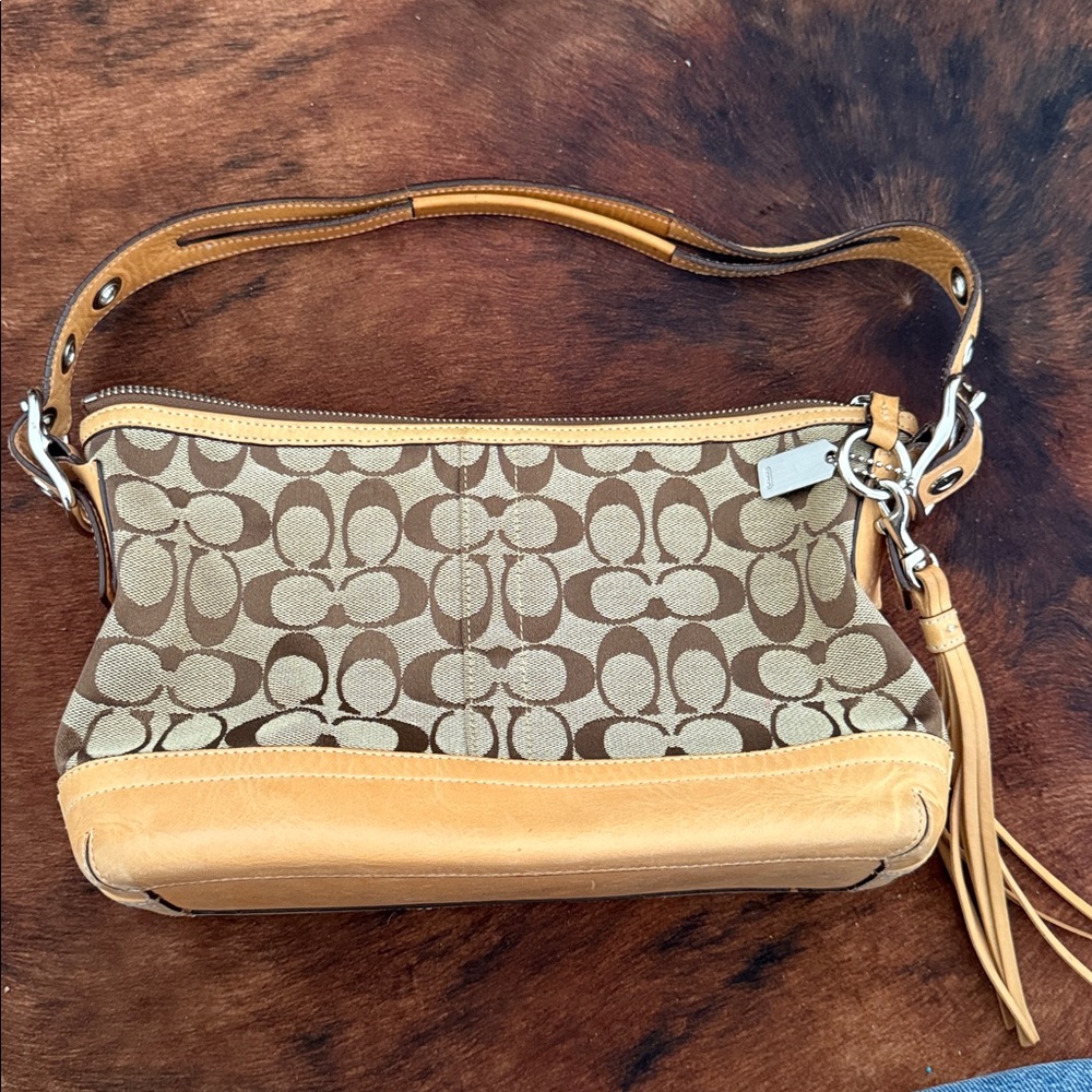 Coach Tan and Brown Signature Pattern Bag y2k vintage
